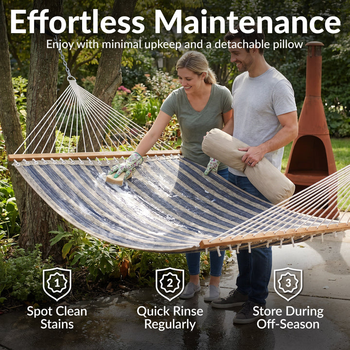 Sunnydaze Quilted Double Spreader Bar Hammock with Pillow, Polyester, 450 lb Capacity