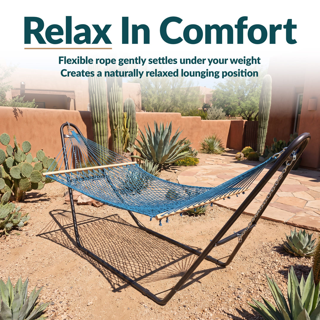 Sunnydaze Cotton Blend Double Rope Hammock with Spreader Bars, 2-Person, 450 lb Capacity