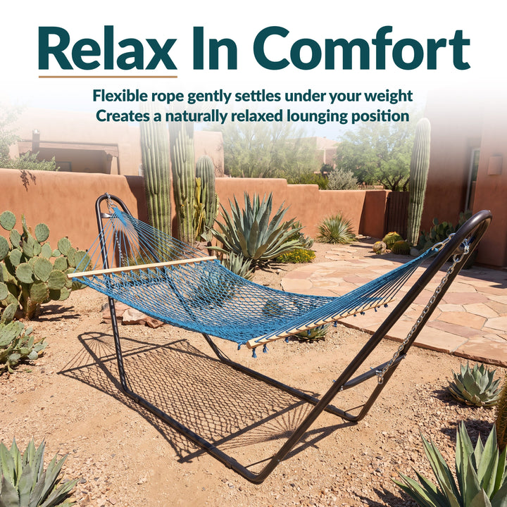 Sunnydaze Cotton Blend Double Rope Hammock with Spreader Bars, 2-Person, 450 lb Capacity