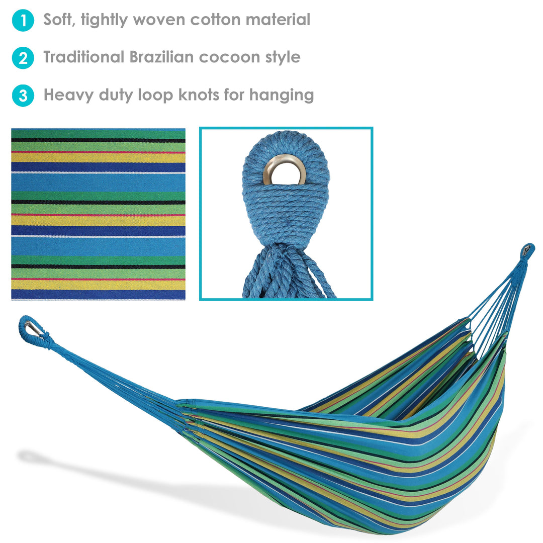 Sunnydaze Brazilian Double Hammock, 2-Person, Cotton Blend, 450 lb Capacity