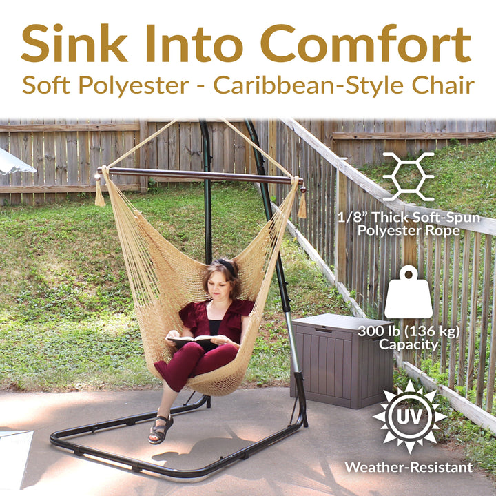 Sunnydaze Caribbean XL Rope Hammock Chair, Polyester, 300 lb Capacity