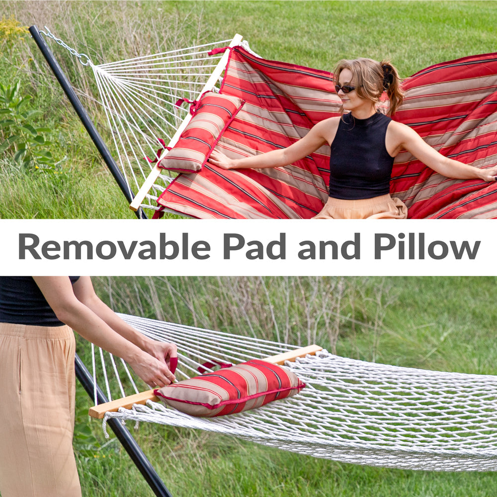 Rope Hammock Stand Pad Pillow Awning Stripe detail