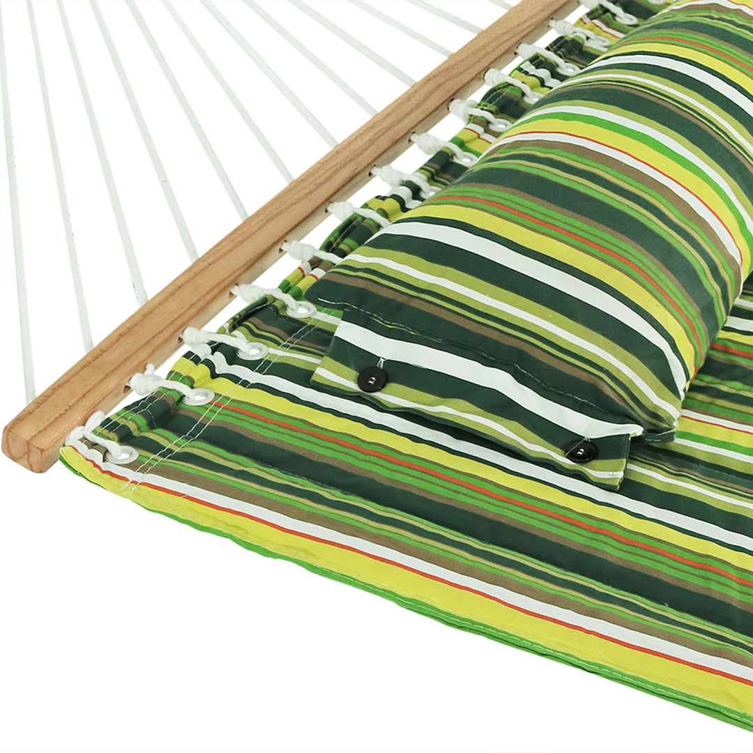 Sunnydaze Quilted Spreader Bar Hammock with Steel Stand, 2-Person, 350 lb Capacity