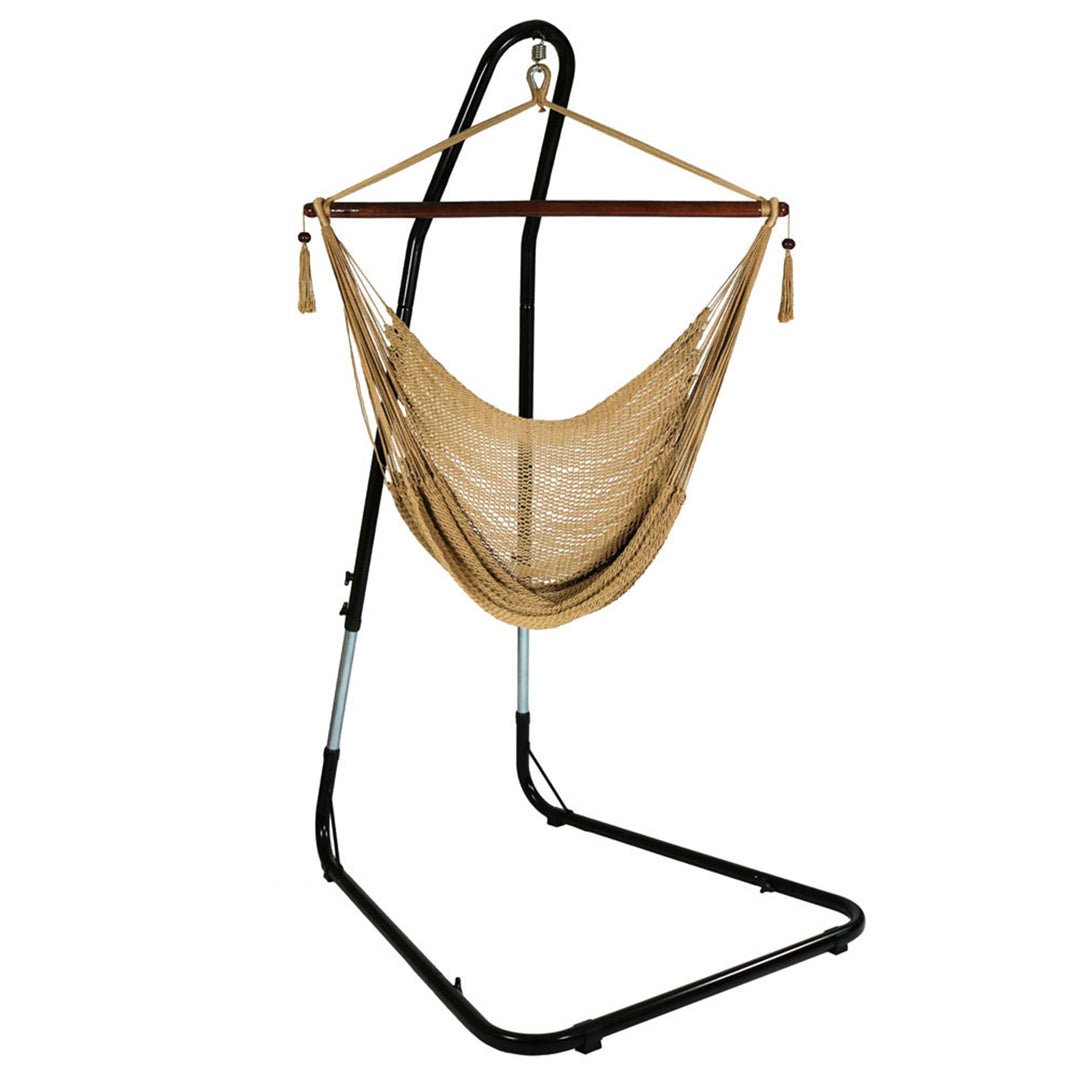 Sunnydaze Caribbean XL Rope Hammock Chair with Adjustable Steel Stand, 300 lb Capacity