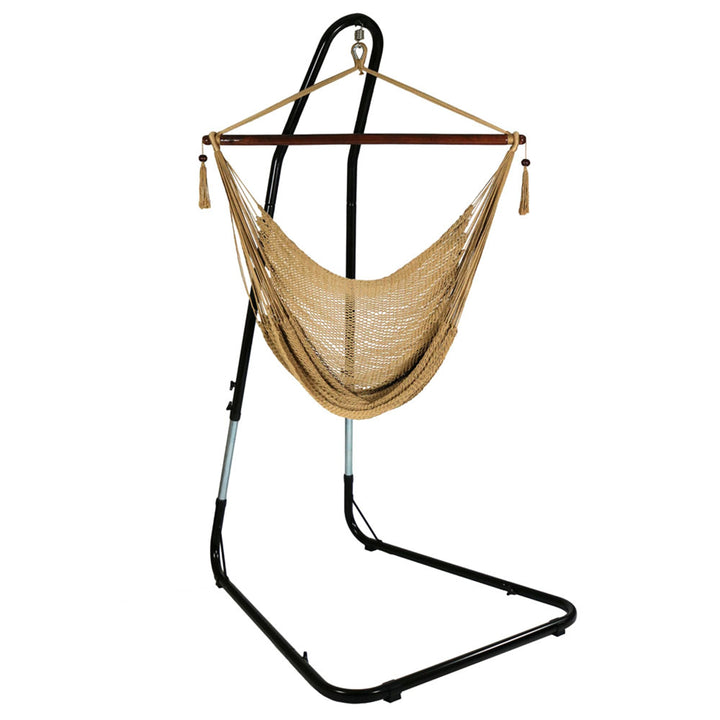 Sunnydaze Caribbean XL Rope Hammock Chair with Adjustable Steel Stand, 300 lb Capacity