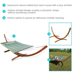 Cushioned Comfort Double Quilted Hammock with Wood Stand