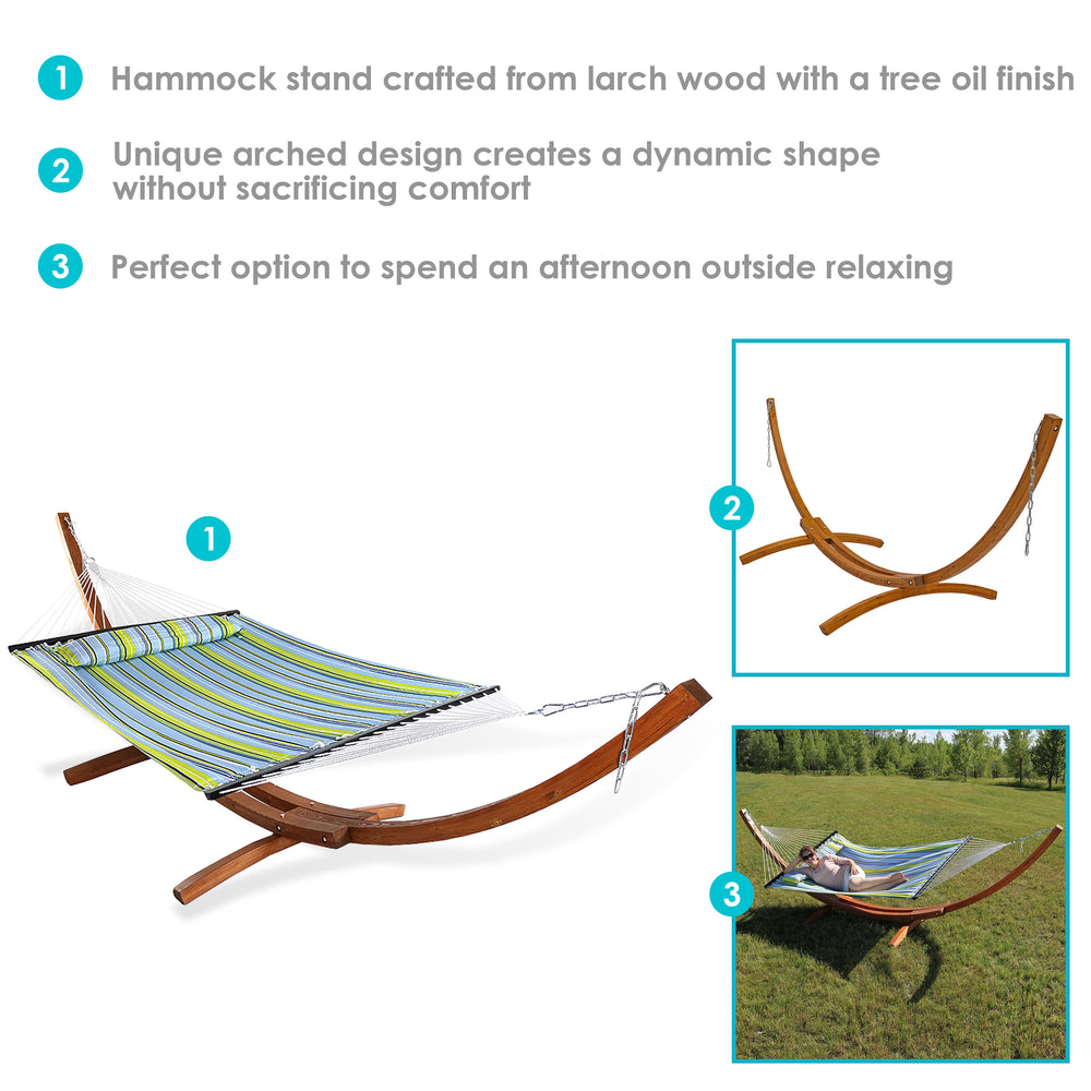 Double Quilted Hammock Wooden Stand Blue Green Stripe detail