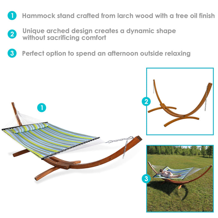Double Quilted Hammock Wooden Stand Blue Green Stripe detail