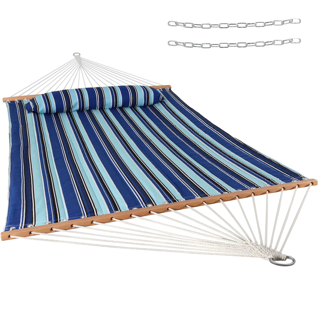 Sunnydaze Quilted Double Spreader Bar Hammock with Pillow, Polyester, 450 lb Capacity