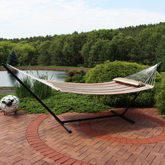 Cushioned Comfort Double Quilted Hammock with Stand