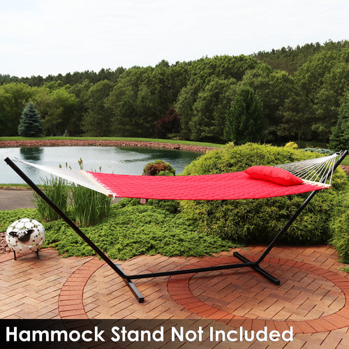 Sunnydaze 2-Person Quilted Hammock with Bolster Pillow Red dimensions