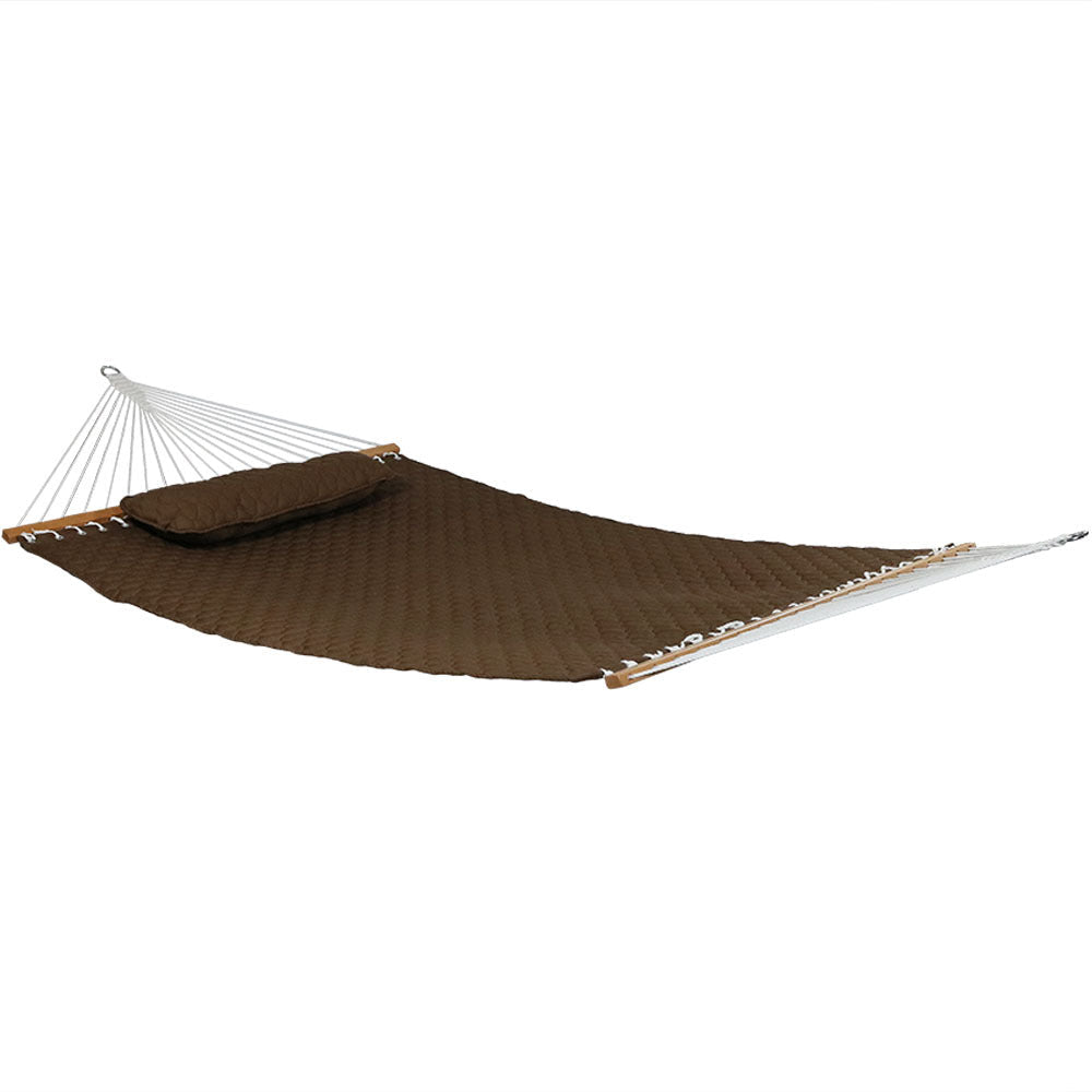 Quilted Fabric 2-Person Hammock with Pillow and Stand Brown detail