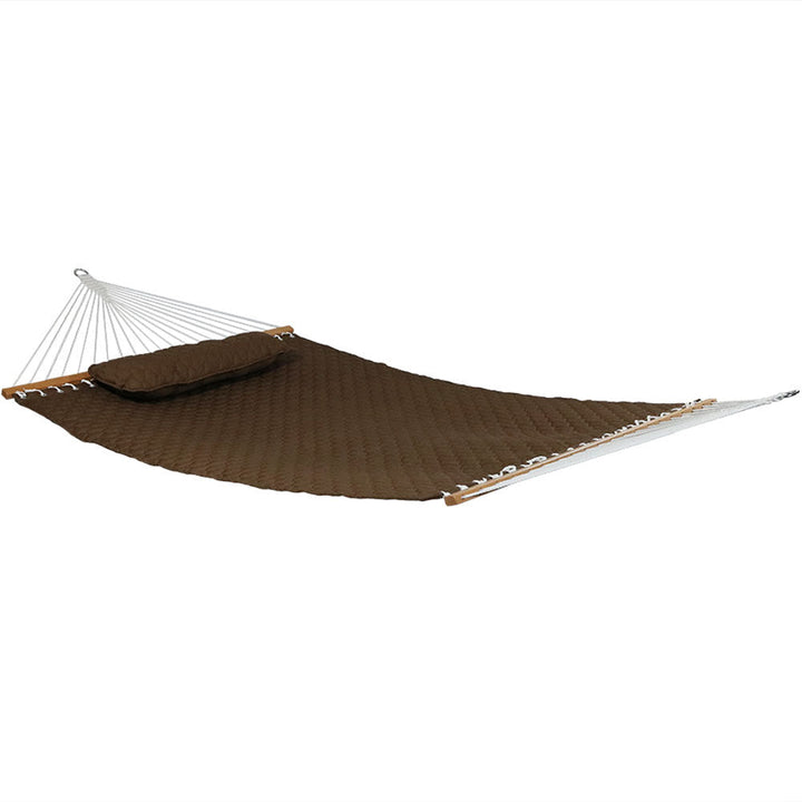 Quilted Fabric 2-Person Hammock with Pillow and Stand Brown detail
