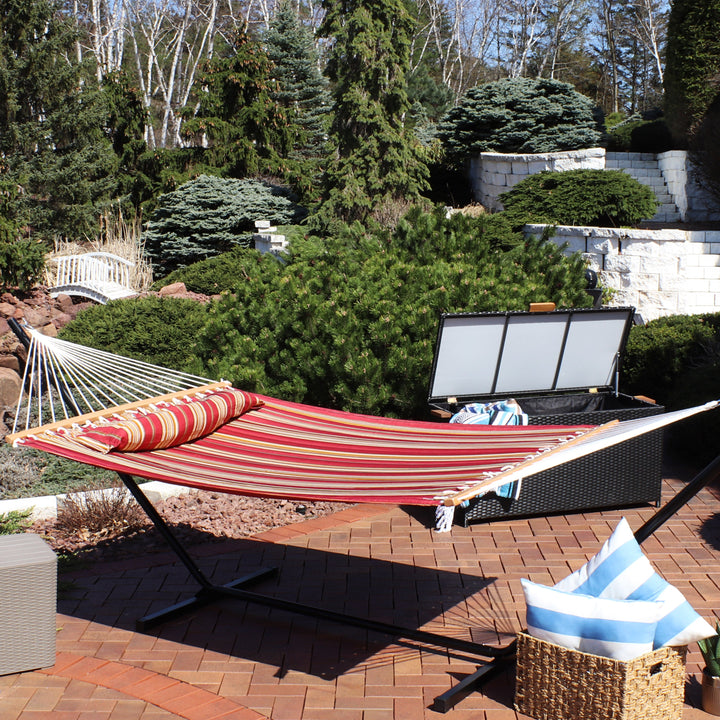 Sunnydaze Quilted Double Spreader Bar Hammock with Pillow, Polyester, 450 lb Capacity