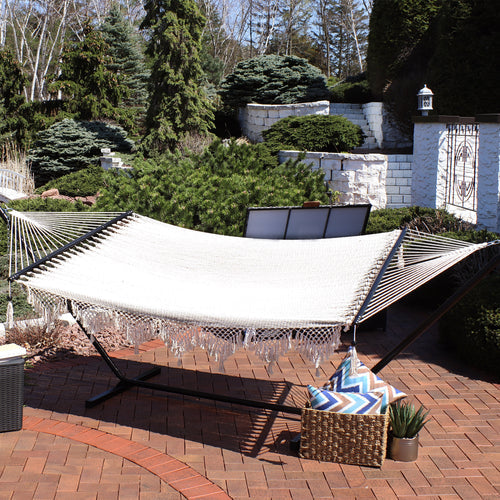 Sunnydaze Woven Double Hammock Spreader Bars Natural lifestyle
