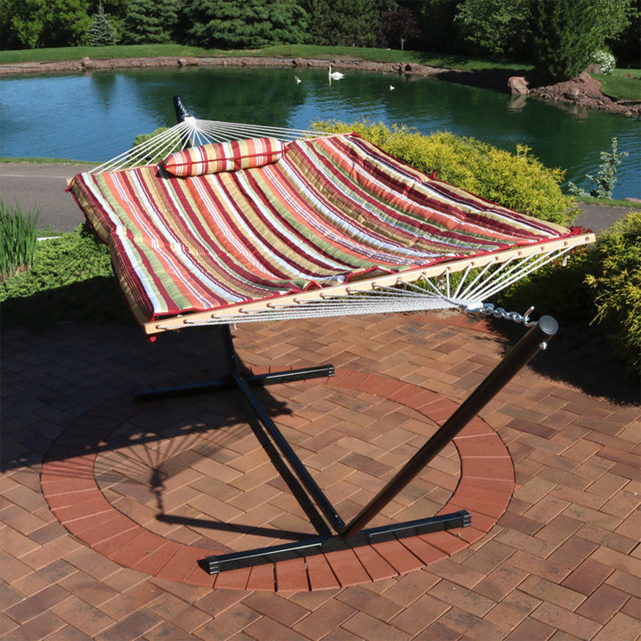 Rope Hammock Stand Pad Pillow Tropical Orange Stripe lifestyle