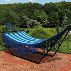 Artisan Fringe Double Mayan Hammock with Spreader Bars