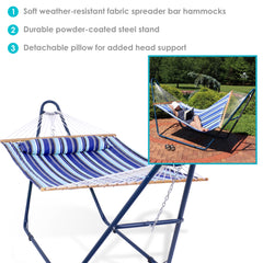 Cushioned Comfort Double Quilted Hammock with Stand – Catalina Beach / Blue
