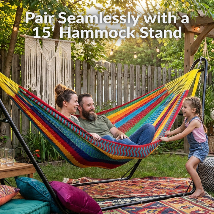 Sunnydaze Handwoven Family-Size Mayan Hammock, Cotton Blend, 625 lb Capacity