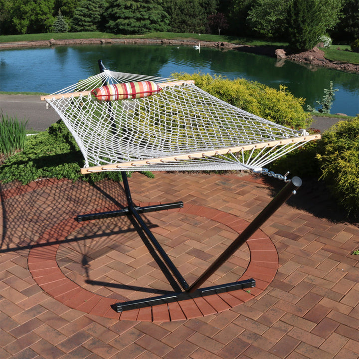 Rope Hammock Stand Pad Pillow Tropical Orange Stripe detail