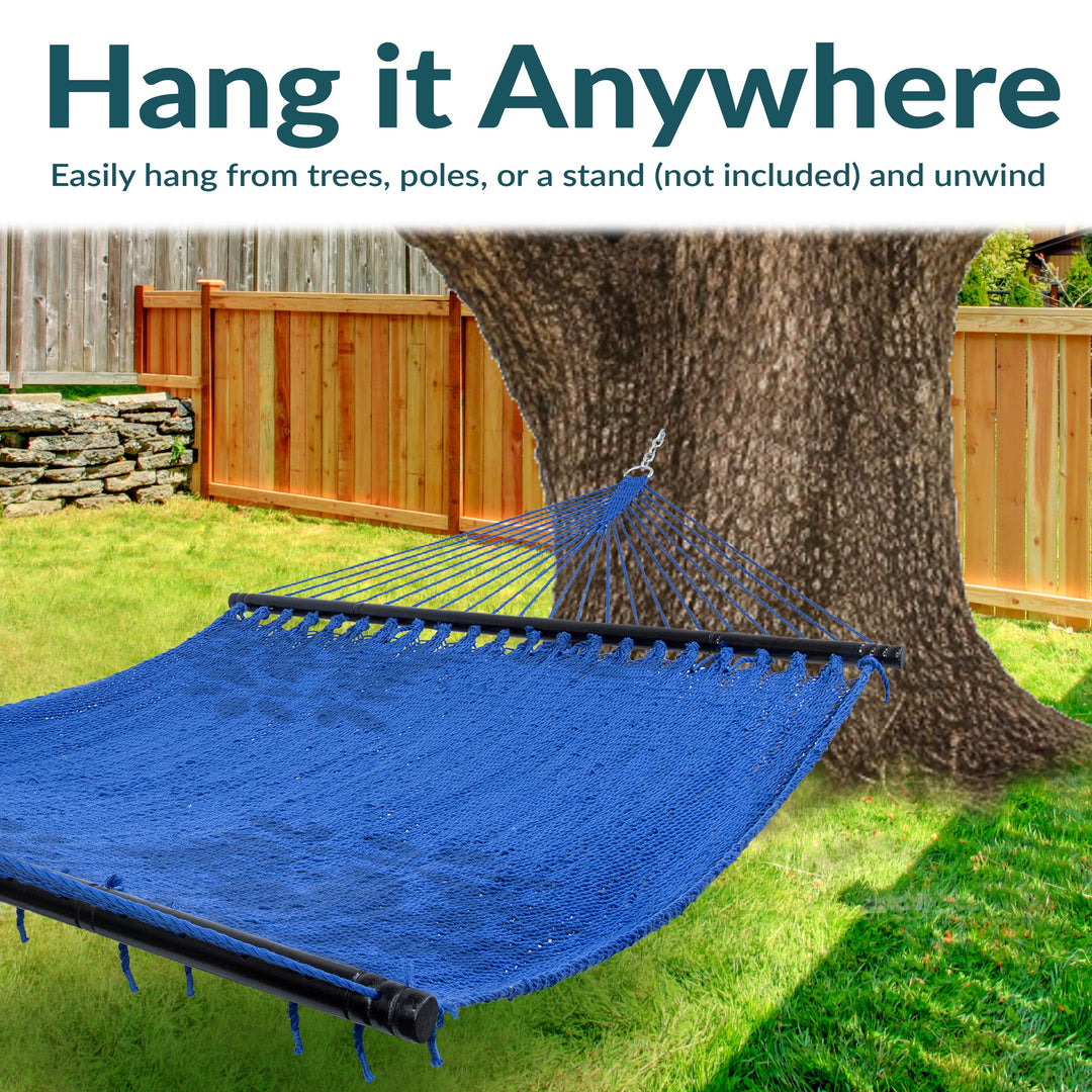 Sunnydaze Polyester Rope Double Hammock with Spreader Bars, 2-Person, 600 lb Capacity