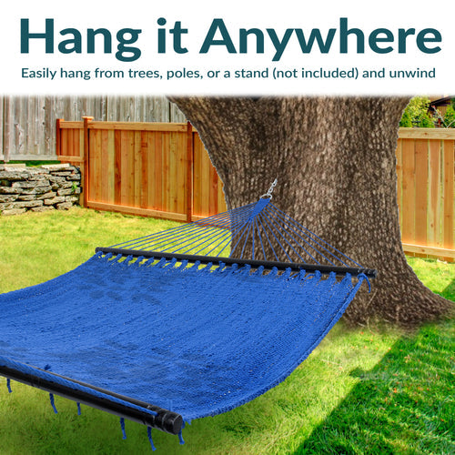 Sunnydaze Large Polyester Rope Hammock Blue lifestyle