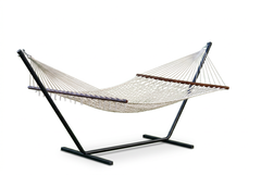 Island Escape Classic Open-Weave Rope Hammock with 15ft Steel Stand - Cream