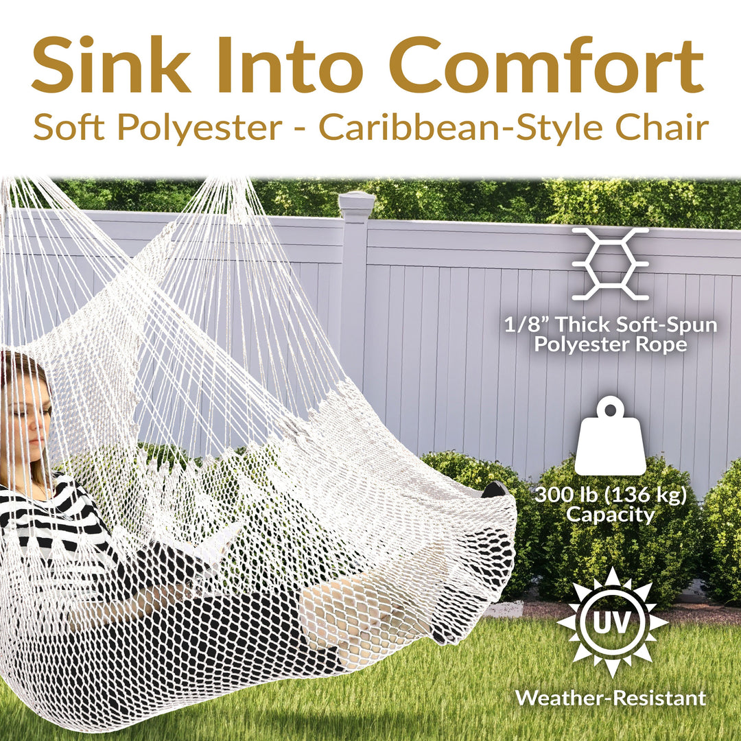 Sunnydaze Caribbean XL Rope Hammock Chair with Adjustable Steel Stand, 300 lb Capacity