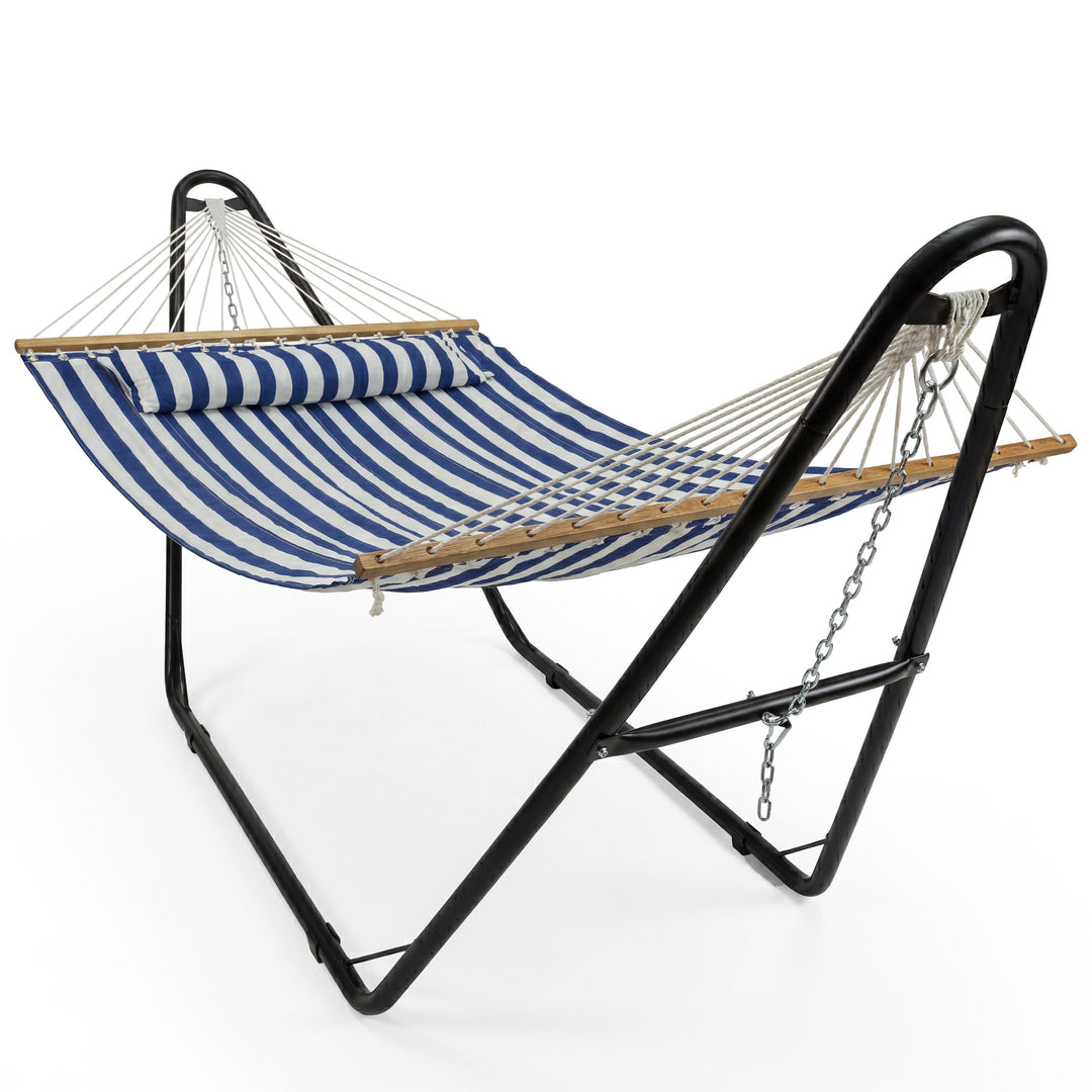 Sunnydaze Quilted Double Spreader Bar Hammock with Pillow, Polyester, 450 lb Capacity
