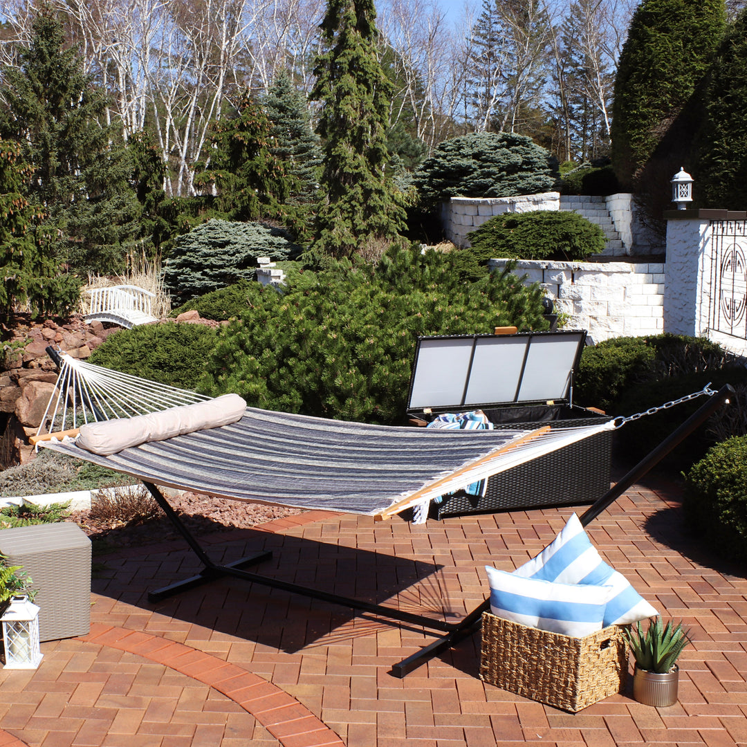 Sunnydaze Quilted Spreader Bar Hammock with Steel Stand, 2-Person, 350 lb Capacity
