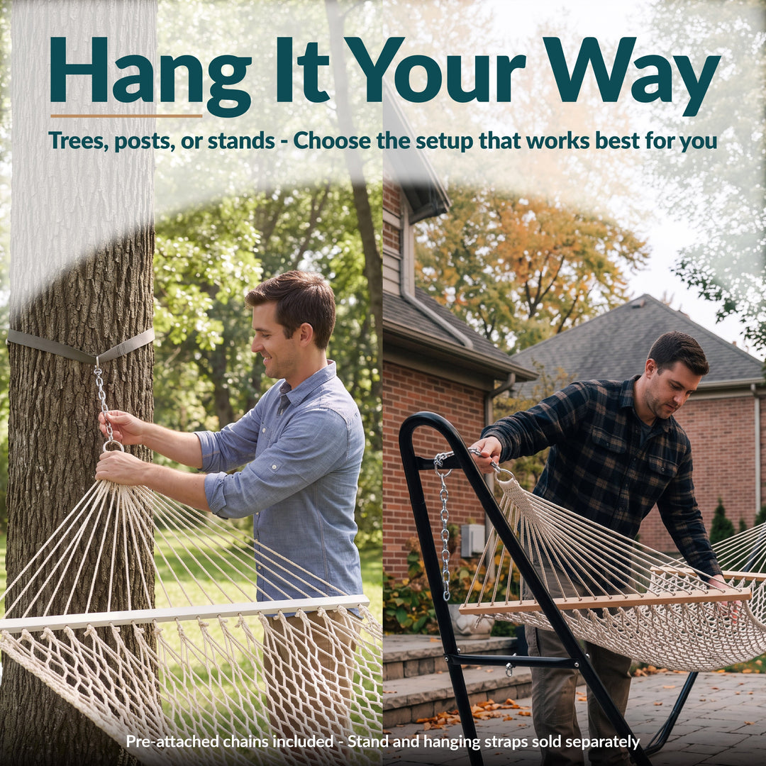 Sunnydaze Cotton Blend Double Rope Hammock with Spreader Bars, 2-Person, 450 lb Capacity