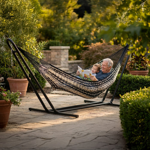 Sunnydaze Mayan Family Hammock Black Natural detail