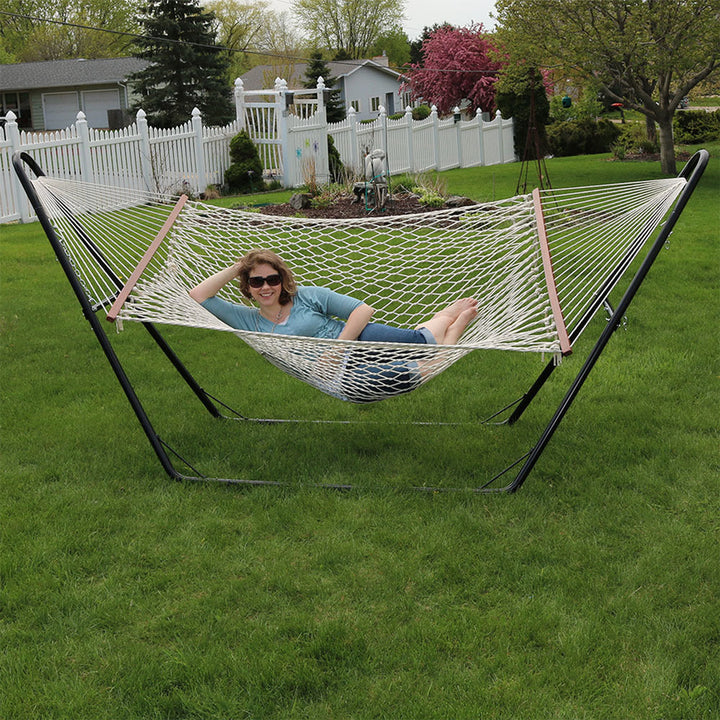 2-Person Cotton Rope Hammock Multi-Use Steel Stand White detail