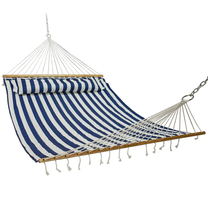 Sunnydaze Quilted Double Spreader Bar Hammock with Pillow, Polyester, 450 lb Capacity