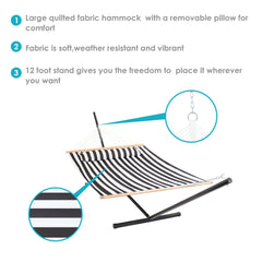 Cushioned Comfort Double Quilted Hammock with Stand