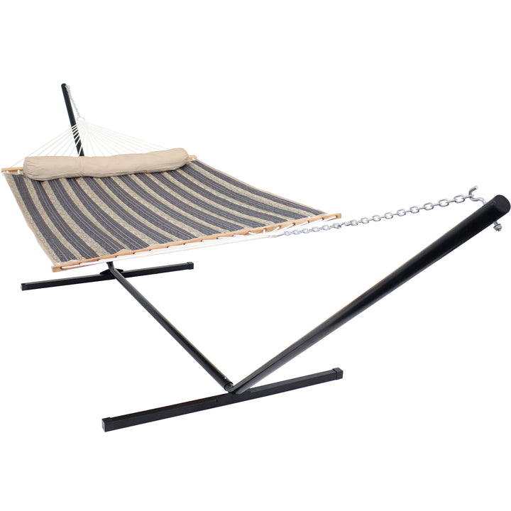 Sunnydaze Quilted Spreader Bar Hammock with Steel Stand, 2-Person, 350 lb Capacity