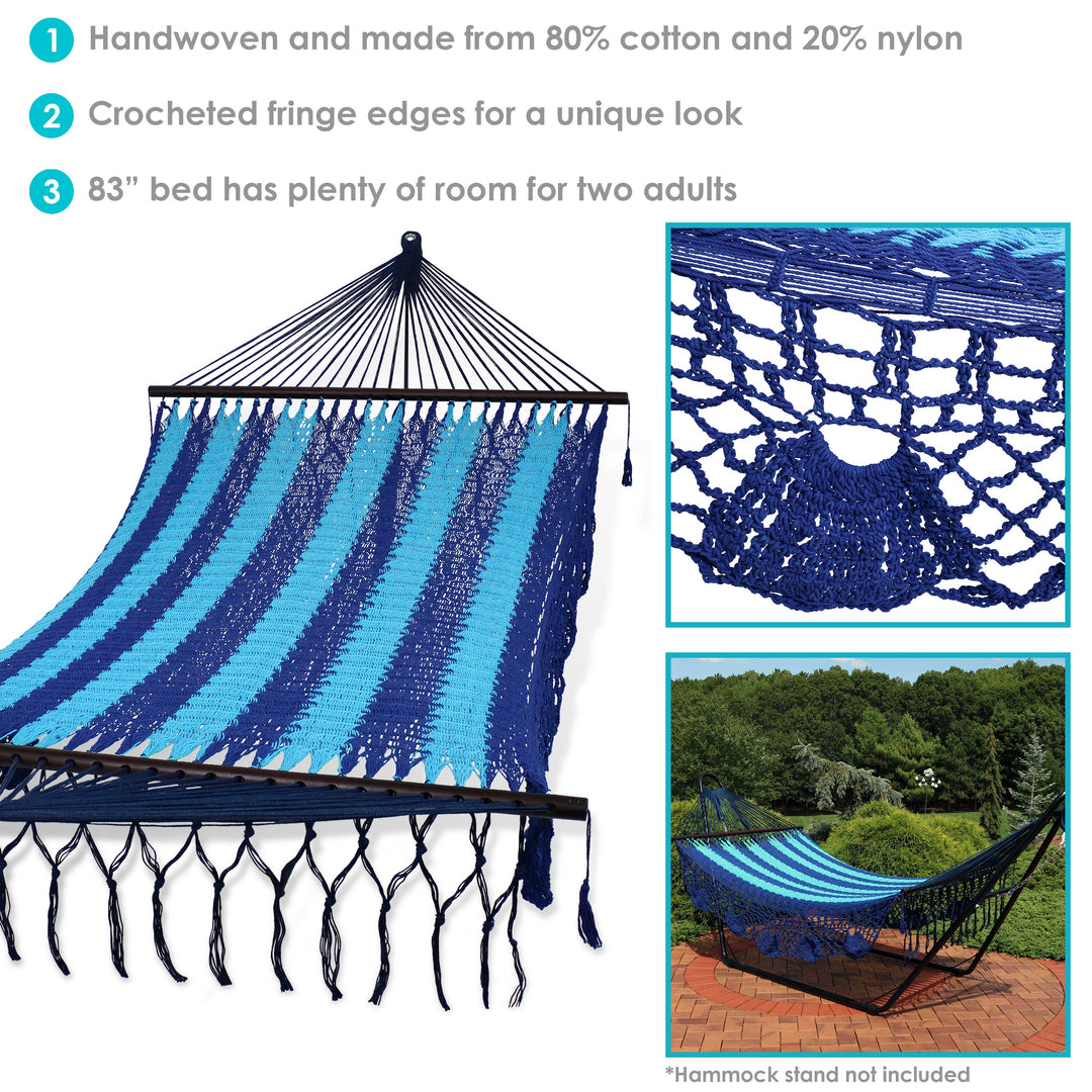 Sunnydaze American-Style Mayan Double Spreader Bar Hammock, 2-Person, Cotton Blend, 770 lb Capacity