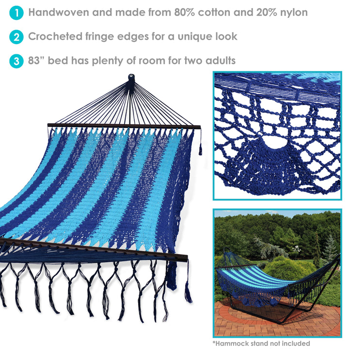Sunnydaze American-Style Mayan Double Spreader Bar Hammock, 2-Person, Cotton Blend, 770 lb Capacity