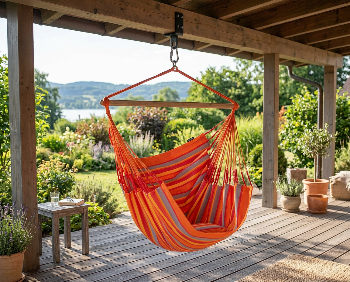 LA SIESTA Domingo Toucan king size hammock chair hanging on a covered porch