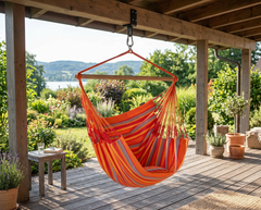 LA SIESTA Domingo Toucan king size hammock chair hanging on a covered porch
