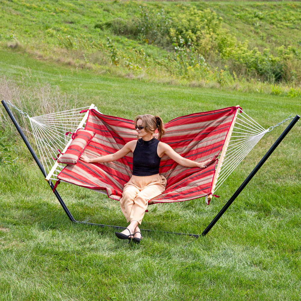 Rope Hammock Stand Pad Pillow Awning Stripe detail