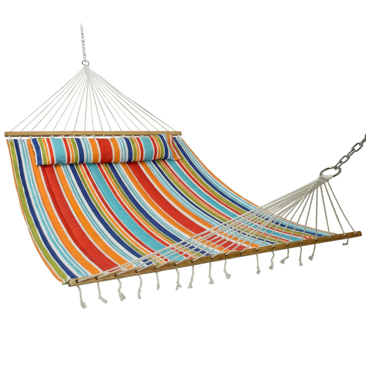 Sunnydaze Quilted Double Spreader Bar Hammock with Pillow, Polyester, 450 lb Capacity