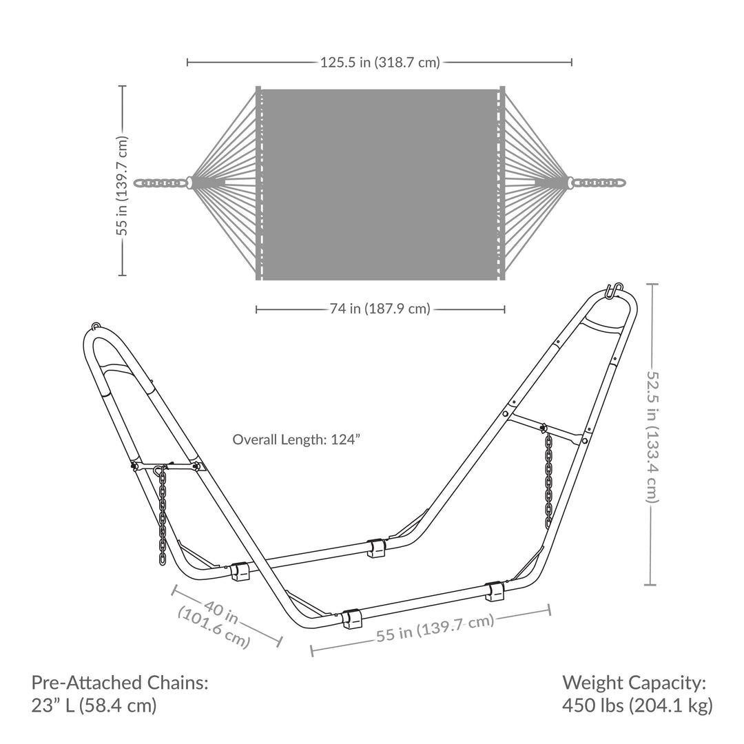 Sunnydaze Quilted Double Spreader Bar Hammock with Pillow, Polyester, 450 lb Capacity