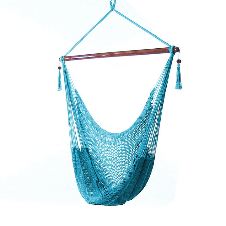 Sunnydaze Caribbean XL Rope Hammock Chair with Adjustable Steel Stand, 300 lb Capacity