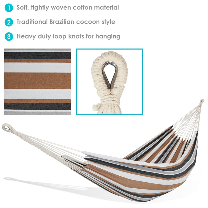 Sunnydaze Brazilian Double Hammock, 2-Person, Cotton Blend, 450 lb Capacity