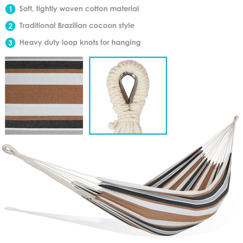 Sunnydaze Cotton Double Brazilian Hammock Calming Desert hanging view