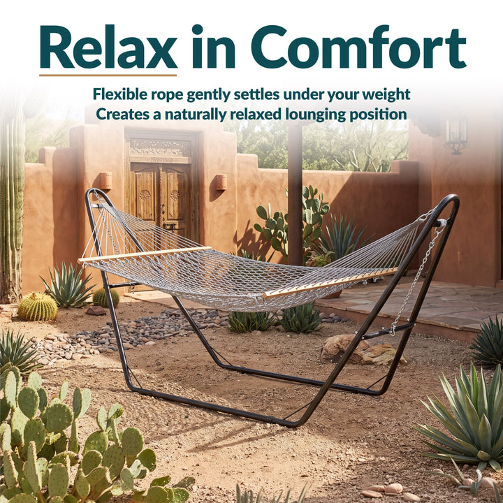 Sunnydaze Cotton Blend Double Rope Hammock with Spreader Bars, 2-Person, 450 lb Capacity