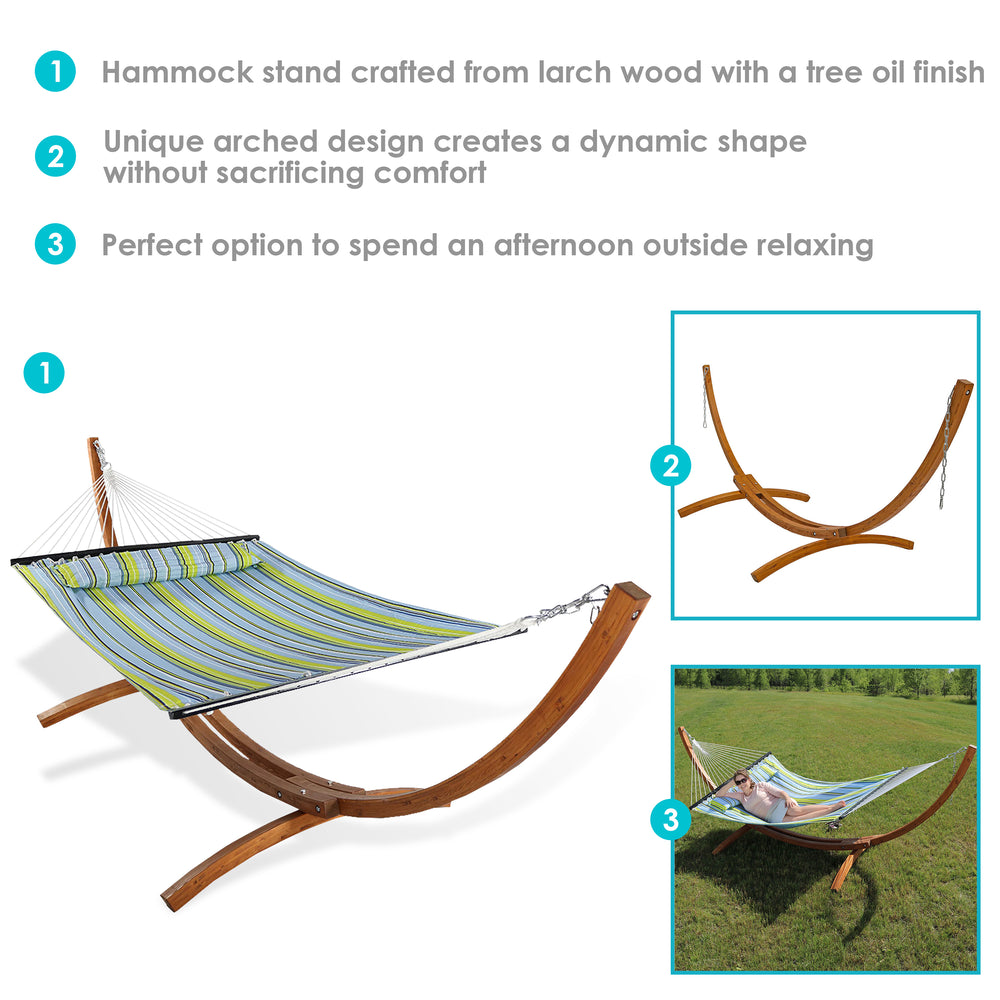 Double Quilted Hammock Wooden Stand Blue Green Stripe detail
