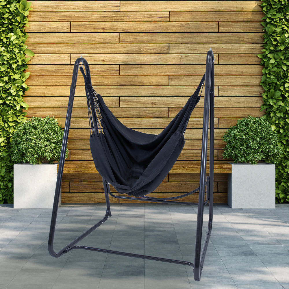 Patio Hammock Chair with Steel A-Frame Stand Black product