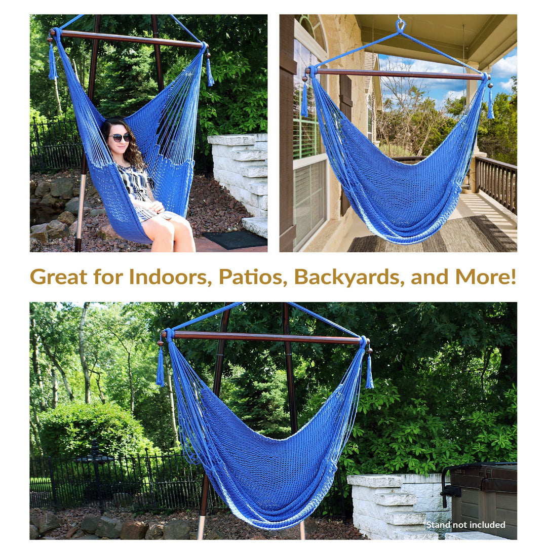 Sunnydaze Caribbean XL Rope Hammock Chair, Polyester, 300 lb Capacity
